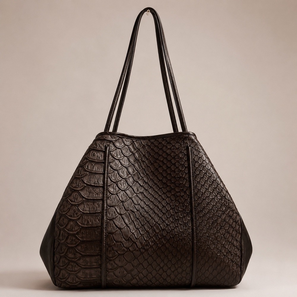 Haute Shore Greyson Neoprene Tote Bag Grey Snake Embossed Large Travel Bag